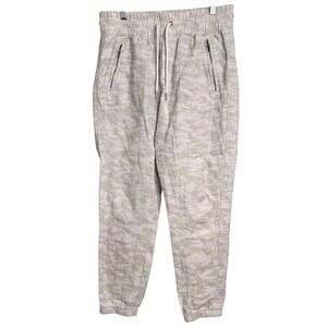 Athleta Cabo Tide Linen Jogger Pants Drawstring Pockets Camo Print Size 6